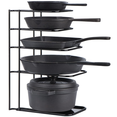 Organisateur de casseroles robuste, support de casseroles et de casseroles à 5 niveaux pour poêles, plaques de cuisson et casseroles en fonte - construction en acier robuste - aucun assemblage requis - noir