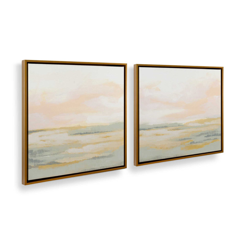 Ensemble de 2 champs de lumière pastel, H 25 po x l 50 po, Cadre flottant or poli