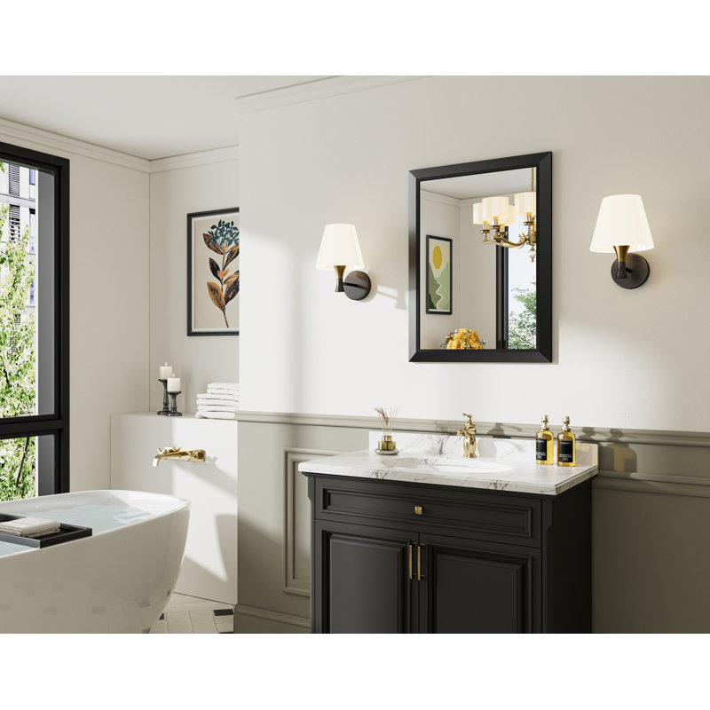 Miroirs de salle de bain modernes et contemporains en métal biseauté rectangulaire / carré avec verre trempé HD, Noir mat