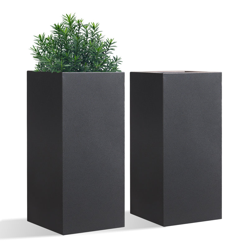 Dorina Acacia Metal Square Planter Boxes, Gray
