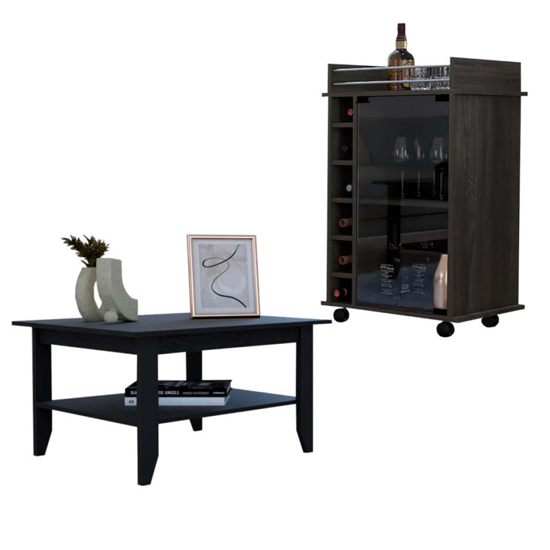 Ensemble de salon, table basse et meuble-bar 2 pièces 4 tablettes Cabrillo