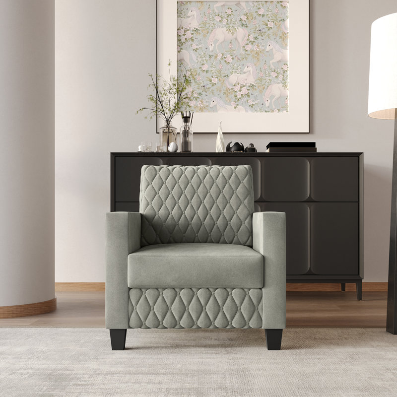 Velvet Upholstered Chair, Gray Polyester