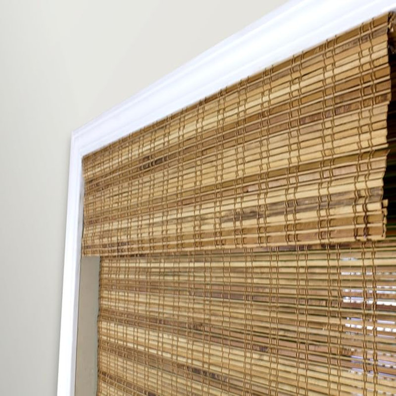Cordless Light Brown Bamboo Sheer Roman Shade with Valance