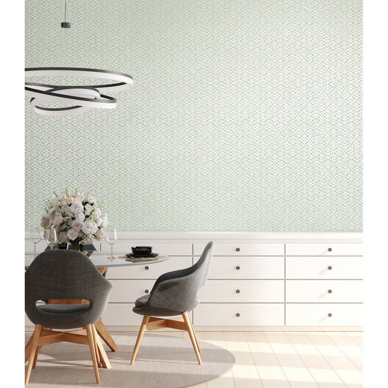Slow Living Metallic Geometric Motif Wallpaper Roll, Frost Mint