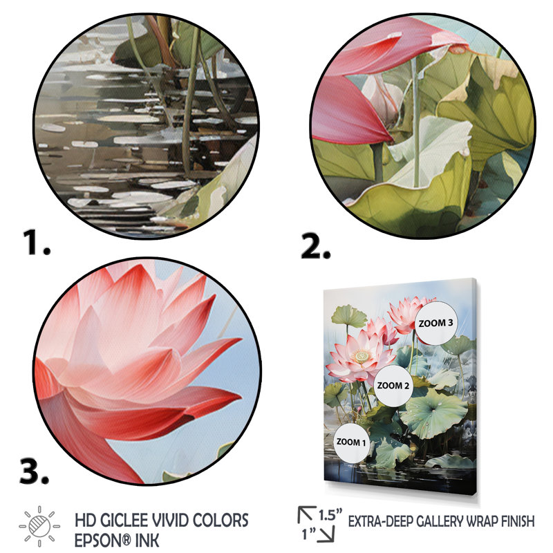 Art bouddhiste rose vert lotus - impression d'art mural bouddhisme, Cadre flottant noir, H 44 po x l 34 po x P 1,5 po