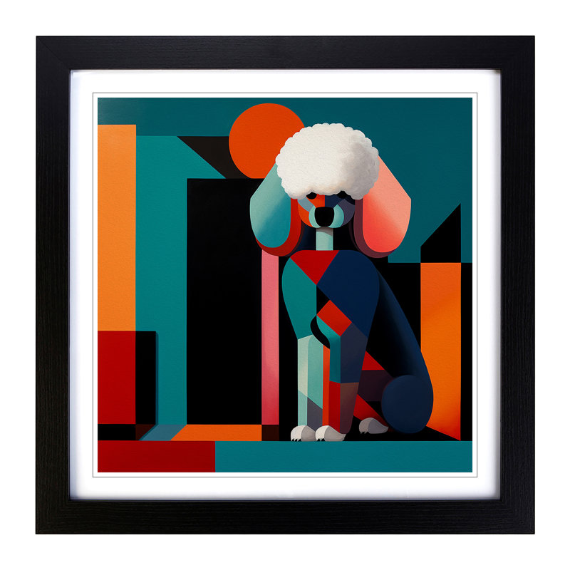 Poodle Constructivism No.2 - Single Picture Frame Print on Wood, Black