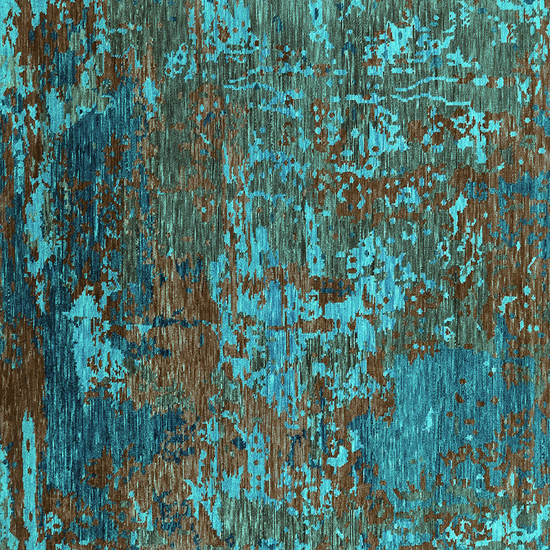 Tapis oriental en laine / polyester tissé à la machine en bleu, Carré 6 pi
