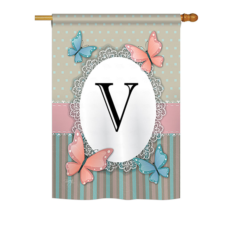 Drapeau de maison / jardin en polyester monogramme à 2 faces Shellman Butterflies, H 40 po x l 28 po, V