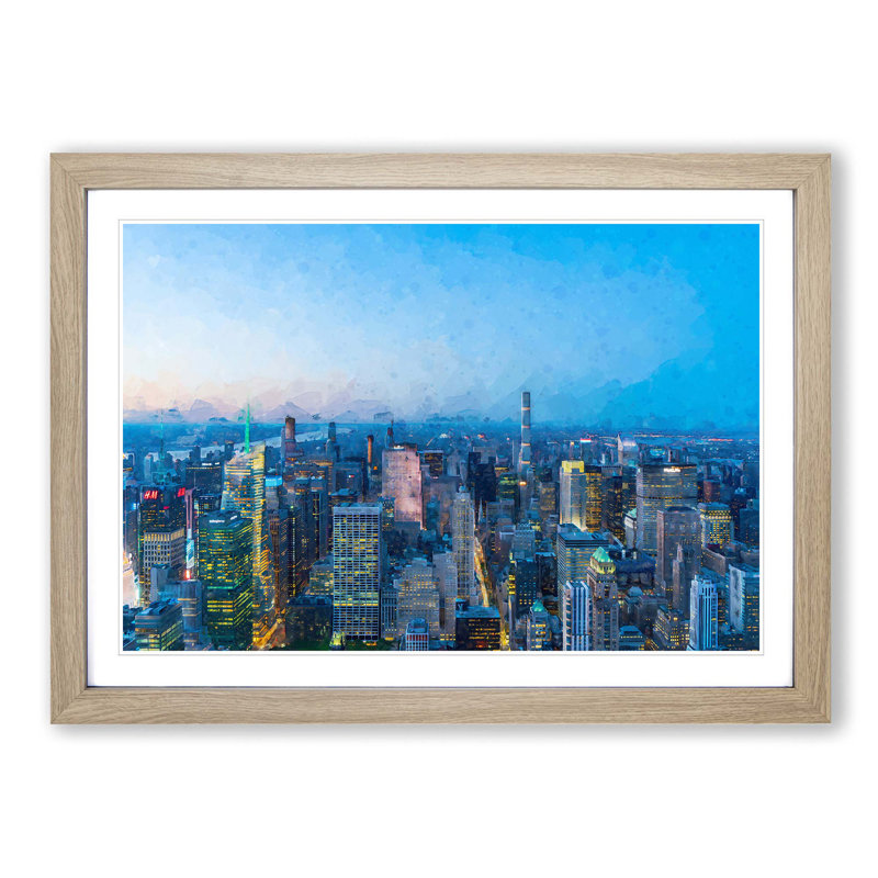 The Sky Above New York in Abstract - Picture Frame Graphic Art Print, 60cm H x 91cm W x 2cm D, Oak