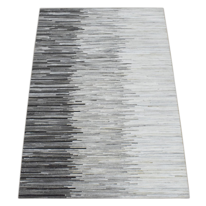 Tapis gris et argent en cuir véritable Modern, Rectangle 5 pi x 8 pi