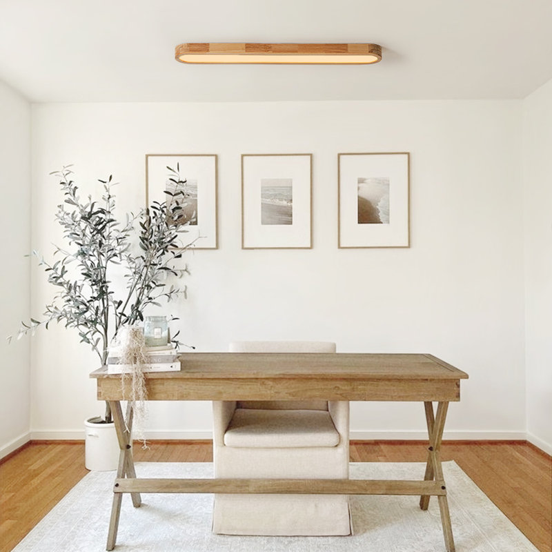 Nouria Simple LED Flush Mount With Wood Accents, Dimmer Switch 3000K