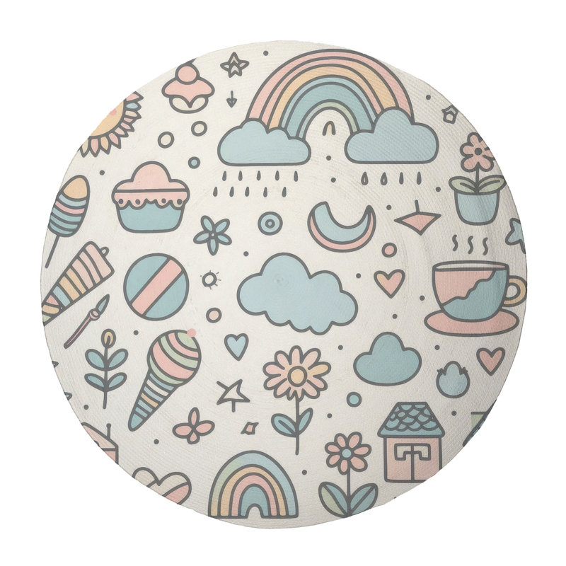 Tapis tressé Light Line Doodles, Rond 5 pi