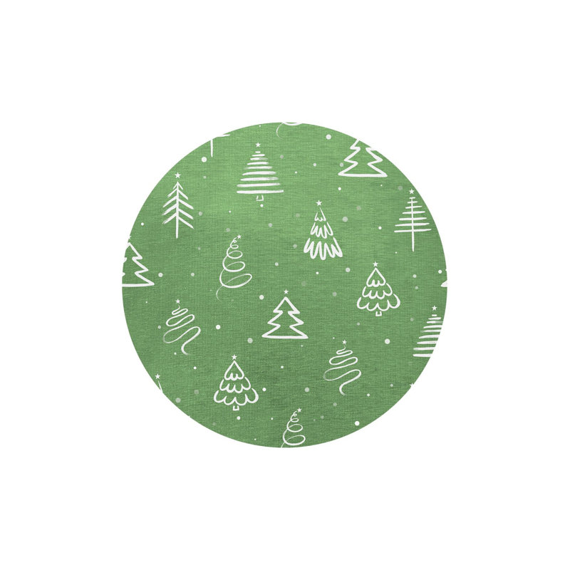 Tapis décoratif rond vert à motif de sapin et ornement, Sous-tapis rond 3 pi 3 po inclus
