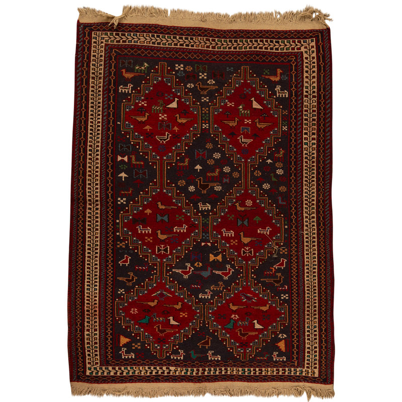 Hand Knotted Wool Area Rug in Red