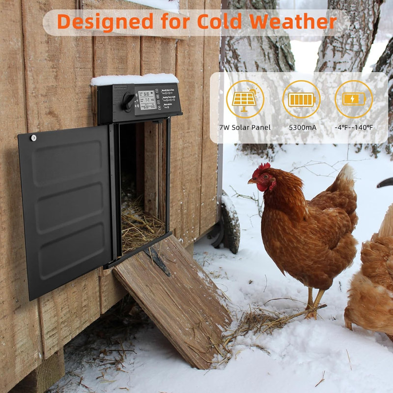 Automatic Chicken Coop Door Solar Powered, Cold Weather Electric Chicken Door Large Size Aluminum Door with Light Sensor & Timer with Power Off Emergency Mode 14.9" H x 11" W