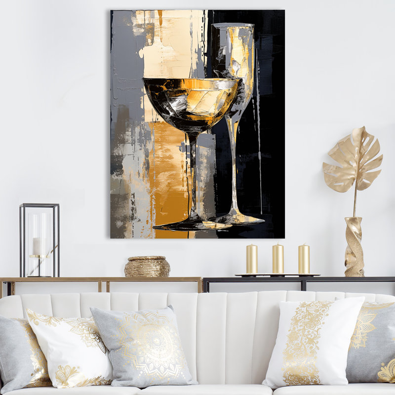 Champagne Collage avec verres - Champagne, art mural, H 20 po x l 12 po x P 1 po, Toile tendue