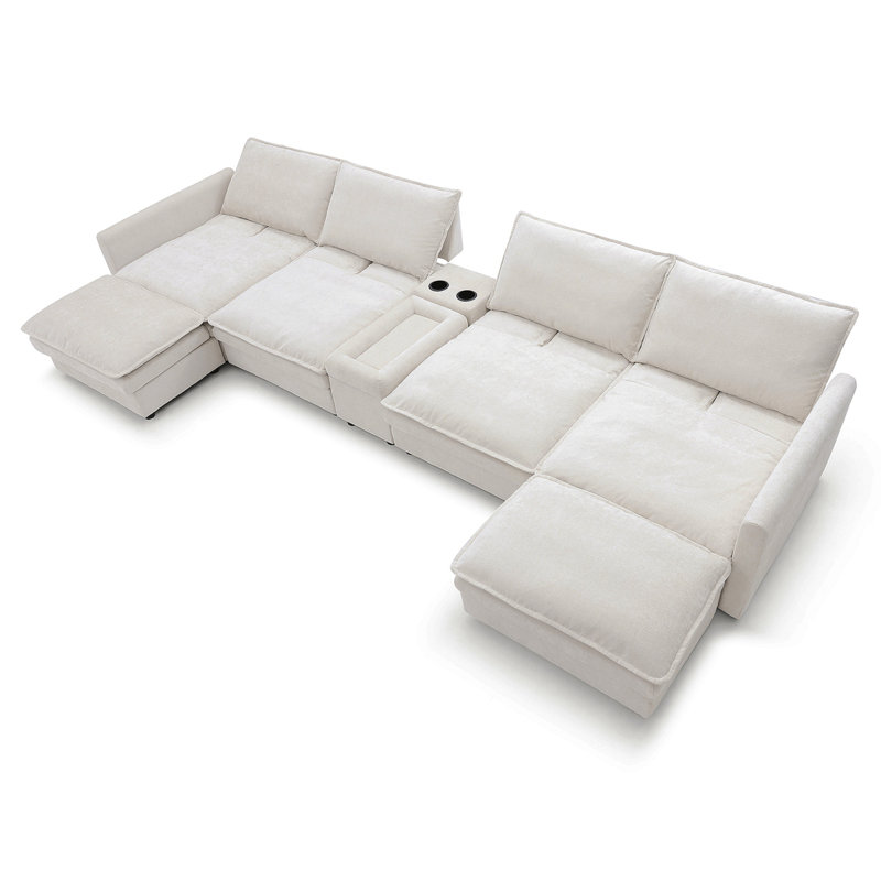 Canapé modulaire en U de 140 po en forme de U, canapé modulaire confortable à 6 places avec repose-pieds mobile, assise profonde et dossier réglable. Canapé pour salon, chenille, blanc