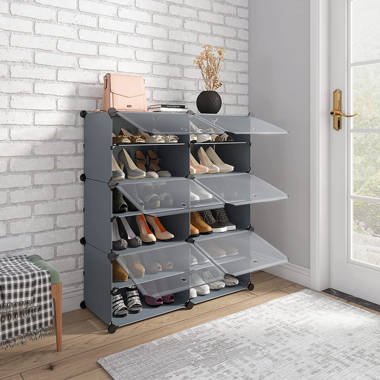 FUFU&GAGA 61-in H 4 Tier 14 Pair White Composite Shoe Cabinet in the Shoe  Storage department at