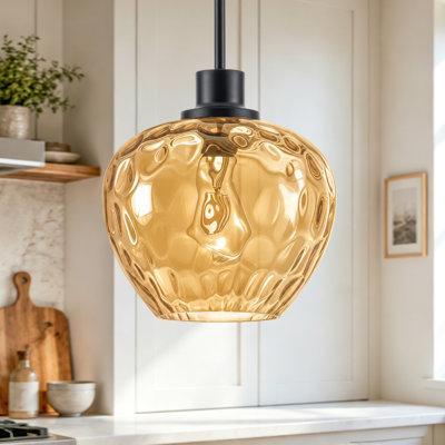 Aguilera 1-Light Apple-Shaped Water Glass Pendant Light for Kitchen Island, Dining, 9.1" W, E26 Base