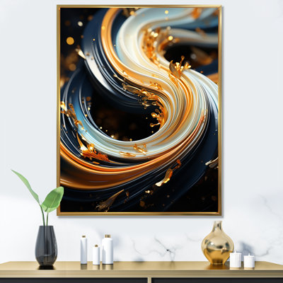 Or blanc blanc et spirale liquide ornementale noire I - reproduction sur toile