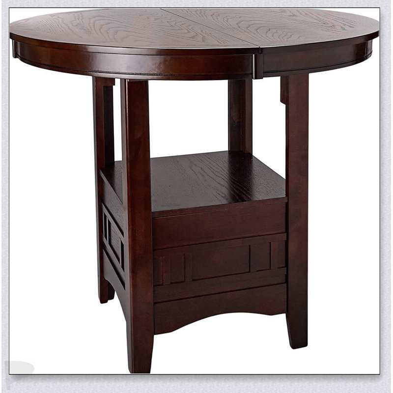 Round Counter-Height Dining Table With Shelves, Solid Wood Finish For Compact And Stylish Dining