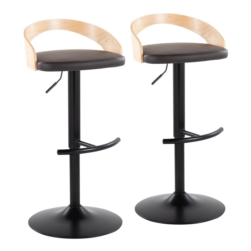 Tabouret de bar réglable et pivotant Grotto, Siège brun / cadre noir / naturel