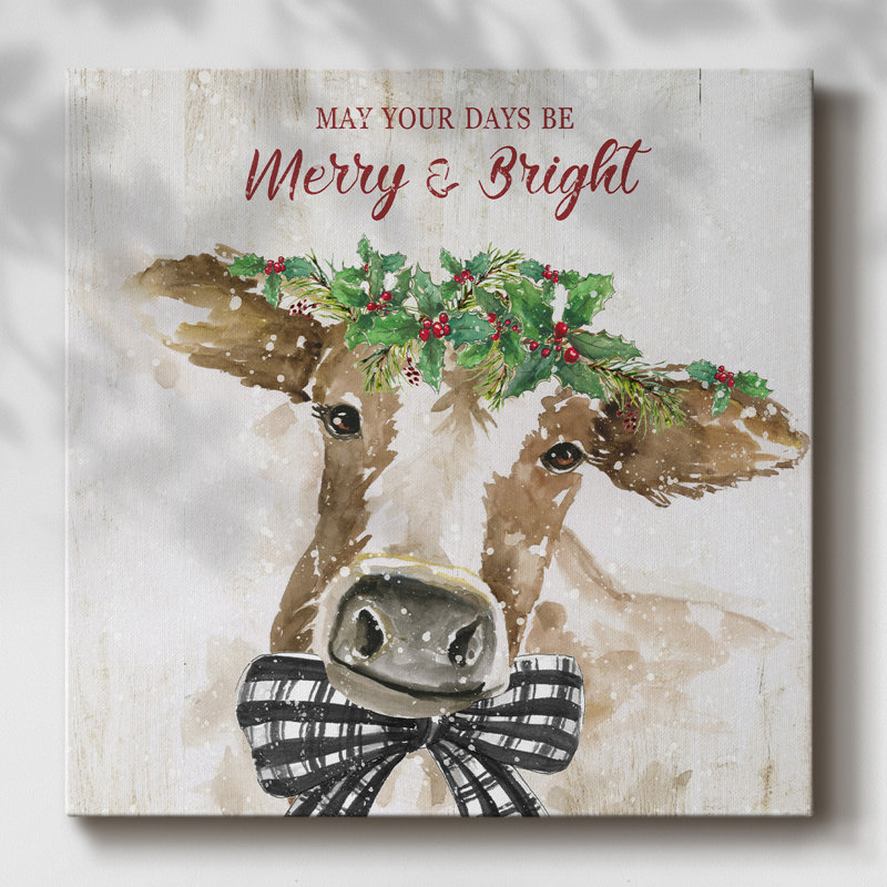 «Merry And Bright Cow», reproduction sur toile, 24" H x 24" W