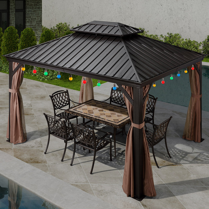PURPLE LEAF Hardtop Gazebo with 48 Ft String Lights, 10 ft x 13 ft