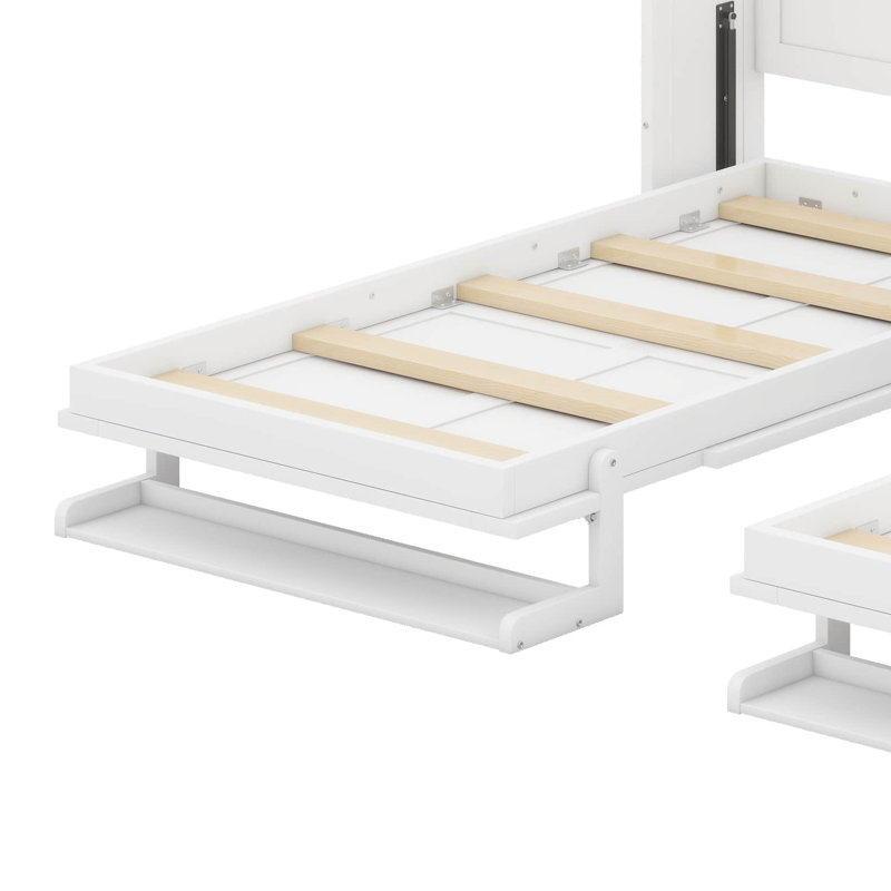 Double lit escamotable simple avec tablettes et armoires de rangement, lit escamotable double escamotable en bois de pin avec rangement