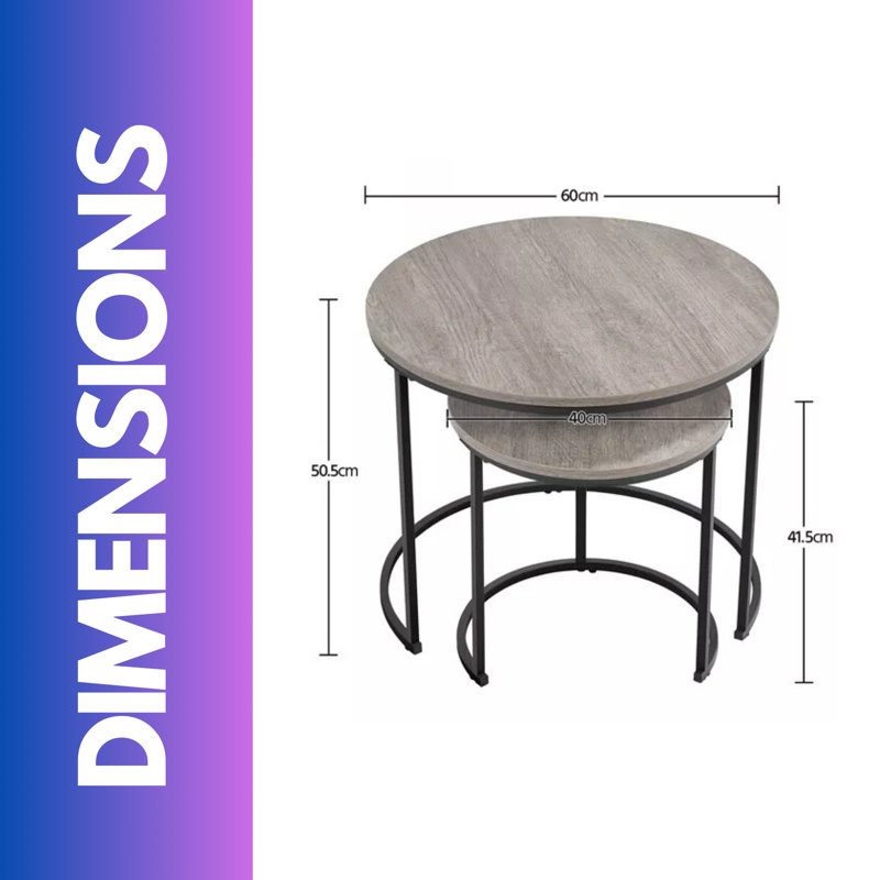 Aniyiah 2PC Round Nesting Tables Grey