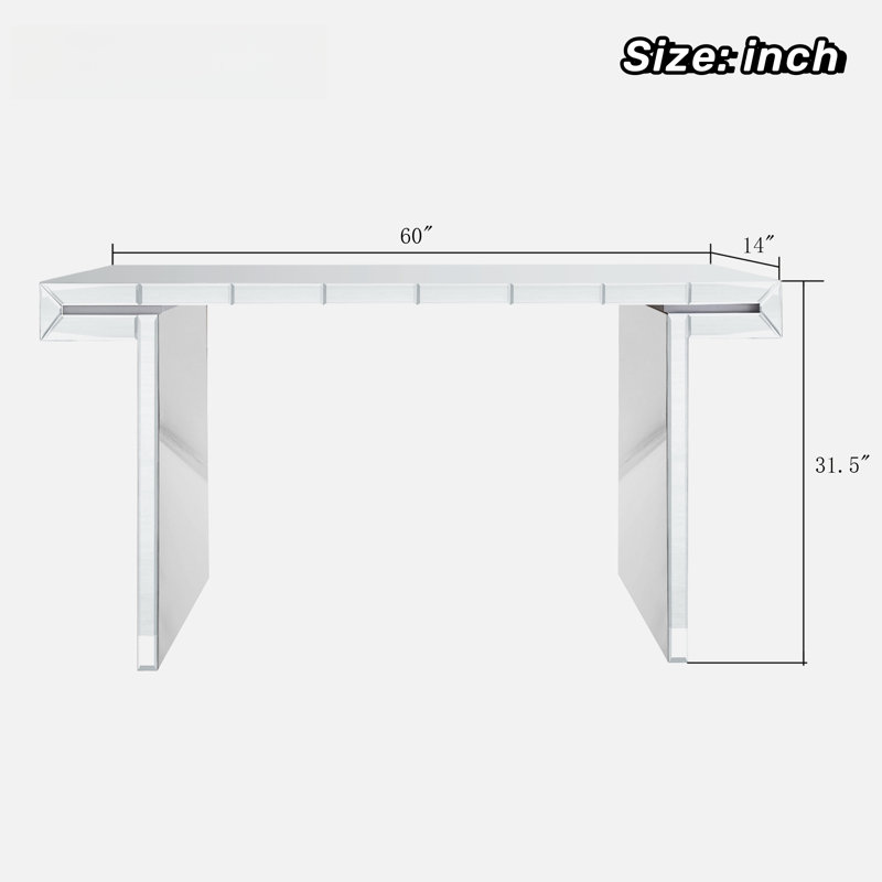 Luxury Full-length Mirror Console Table With Fluted Tempered Glass And Rounded Edge