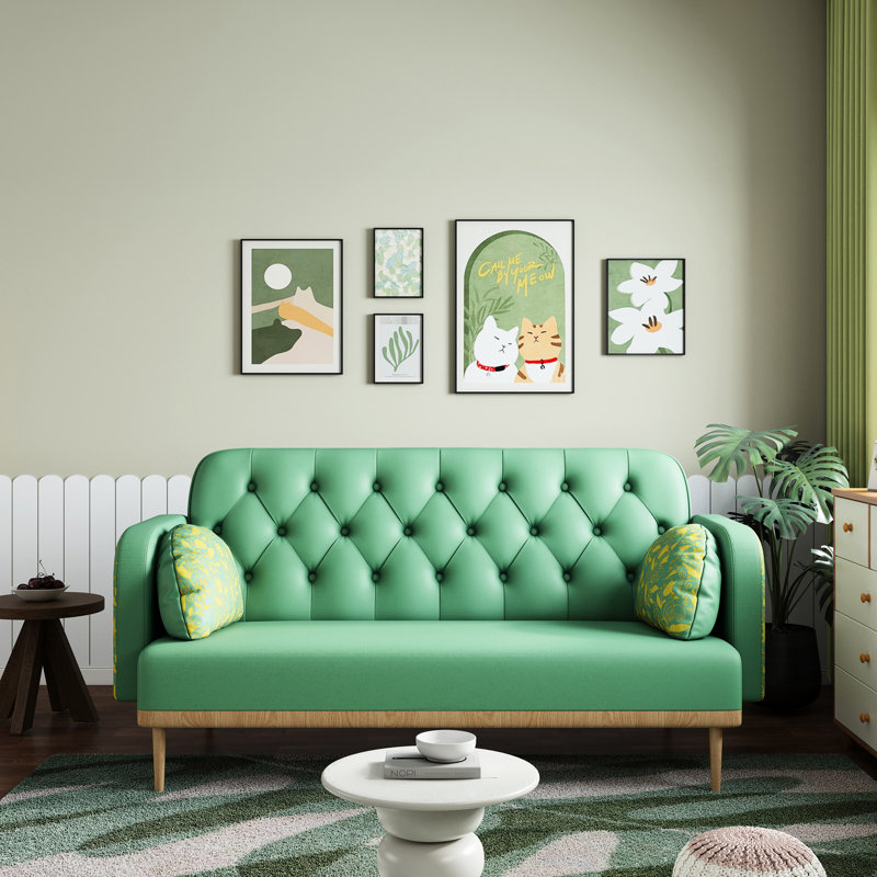 Avec ornement en forme de tulipe - Cuir d'unité centrale rembourré 2 places moderne, coussins décoratifs en forme de boulette, structure en bois massif pour plus de durabilité, charme facile à installer