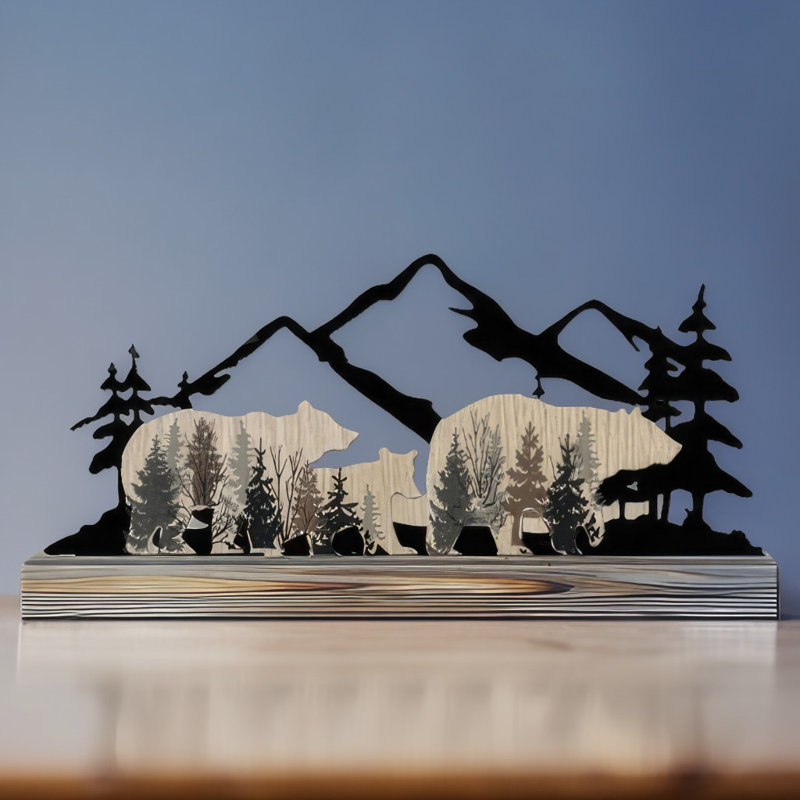 16"W Bear Mountain Scene Table Top