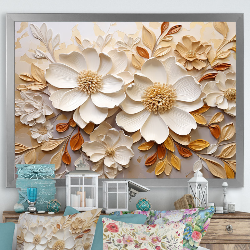 Minimalisme, fleurs saisonnières en fleurs III sur toile, Cadre simple argenté, H 30 po x l 40 po x P 1,5 po