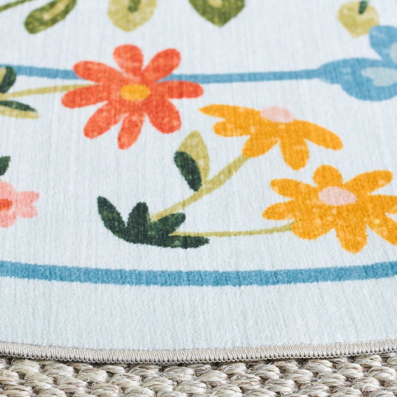Msrw 190 Performance Machine Washable Floral Rug, Round 6'