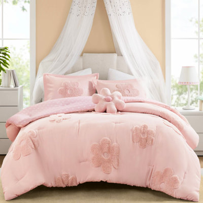 4 édredon en chenille réversible à motif floral rose pour lit double / grand lit