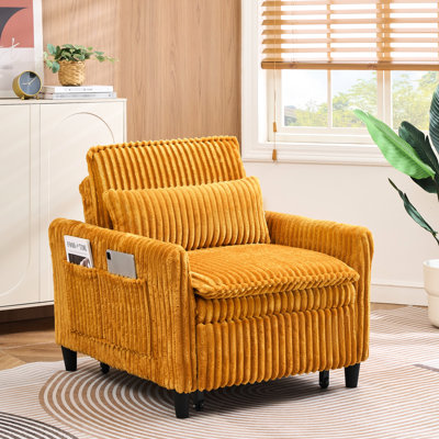 Yellow Corduroy Single For Small Apartment Use, Comfortable And Wear - Design, Sponge Filled Cushion, Black Plastic Feet Yellow, Corduroy, , Apartment, , Particle Feel, Solid Wood Frame, S Spring,