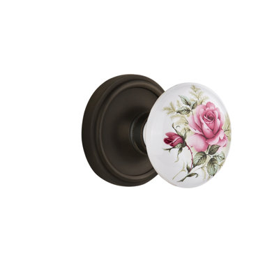 Classic Rosette with White Rose Porcelain Door Knob