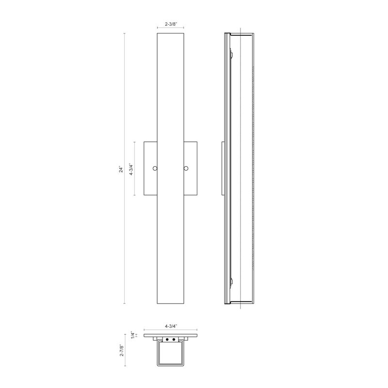 Applique murale Melville, DEL, verre opale, H 24 po x l 4,75 po x P 2,875 po, Nickel brossé
