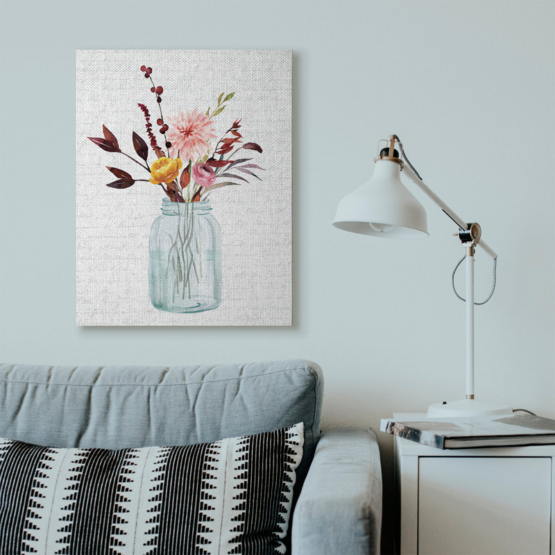 « pot of fleurs red automne », art textuel, H 40 po x l 30 po, Toile tendue