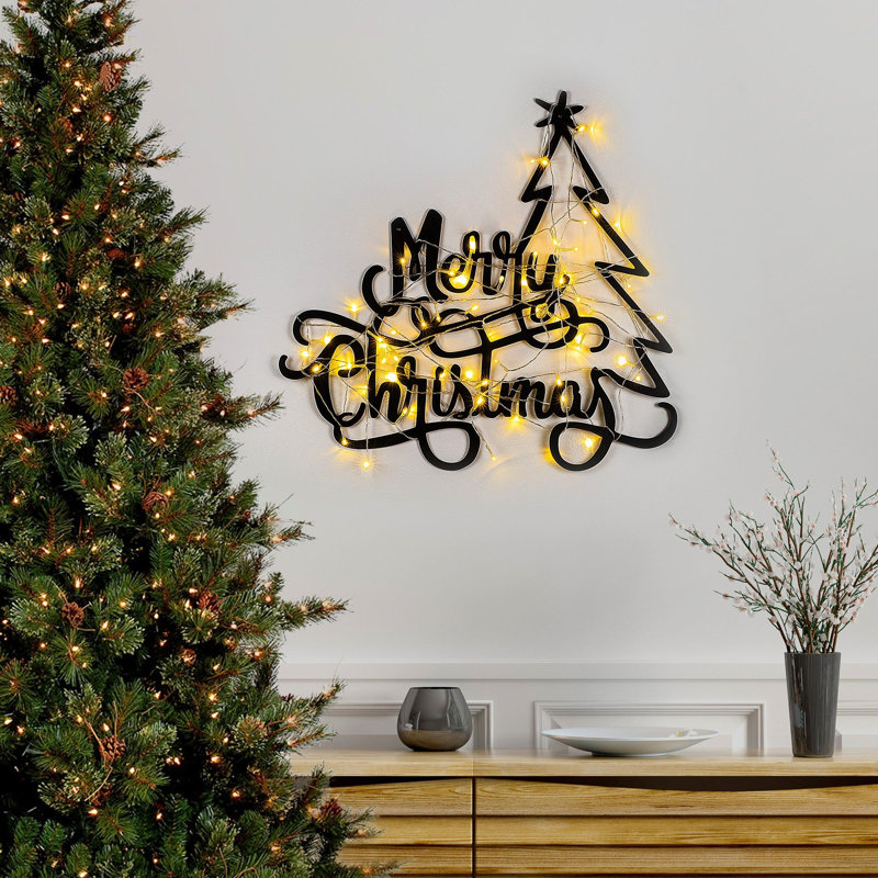 Elegant Decorative Metal Wall Accessory, Black Finish, 24.4 x 23.6 inches | 100% Metal Construction, Thickness: 0.05 inches | 500 cm Cable Length, Battery Operated (3 AA) | Stylish Home Décor for Any Room