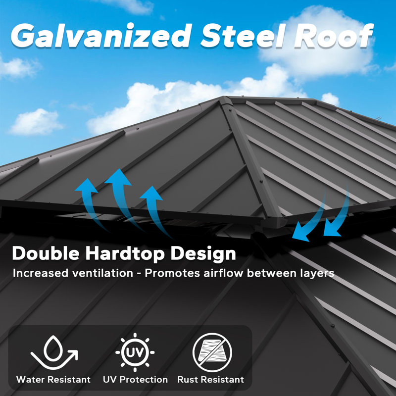 15 Ft. W x 13 Ft. D Outdoor Aluminum Pergola Set with Mosquito Netting & Privacy Curtains