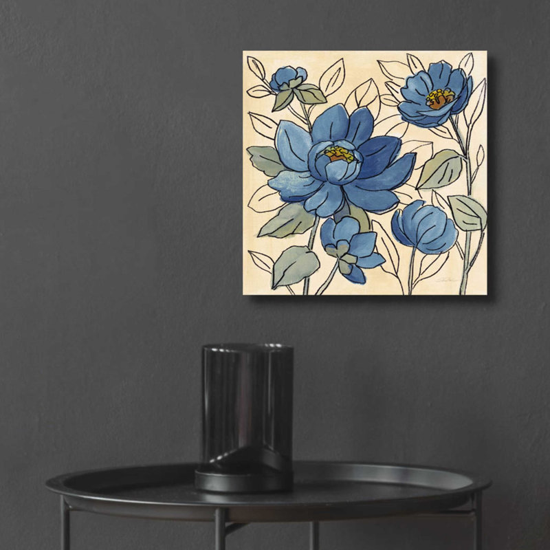 «Spring Lace Floral IV Dark Blue» par Silvia Vassileva, art mural en verre acrylique, H 12 po x l 12 po x P 0,13 po
