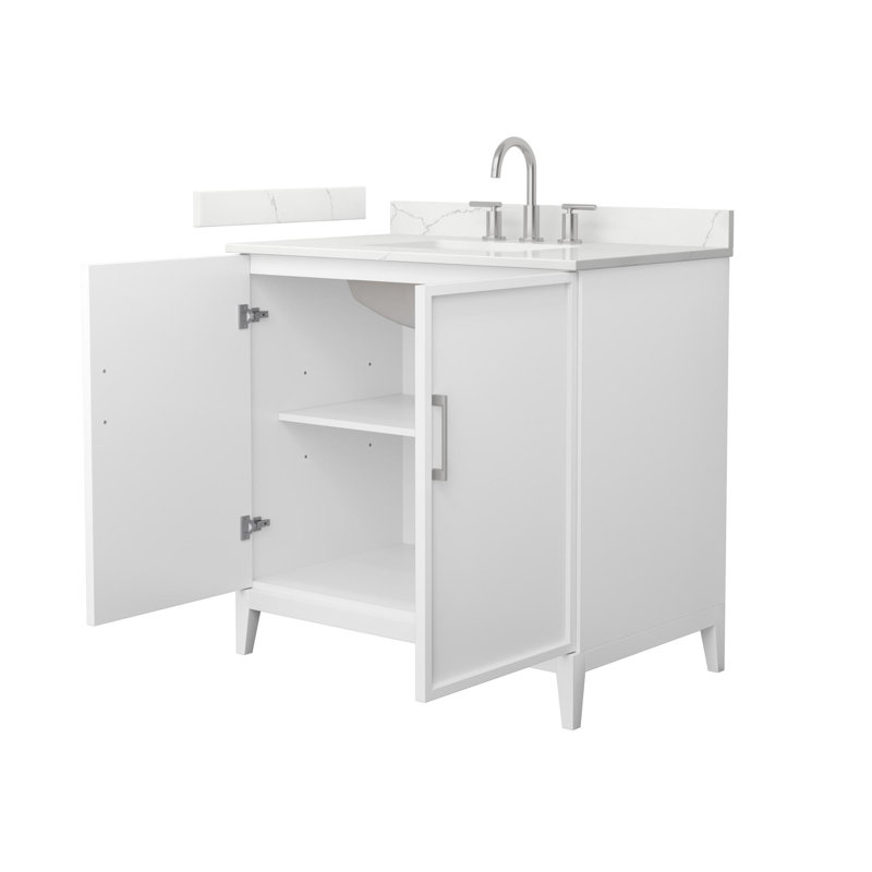 Elan 36'' Single Bathroom Vanity with Quartz Top, 8" Center, Brushed Nickel