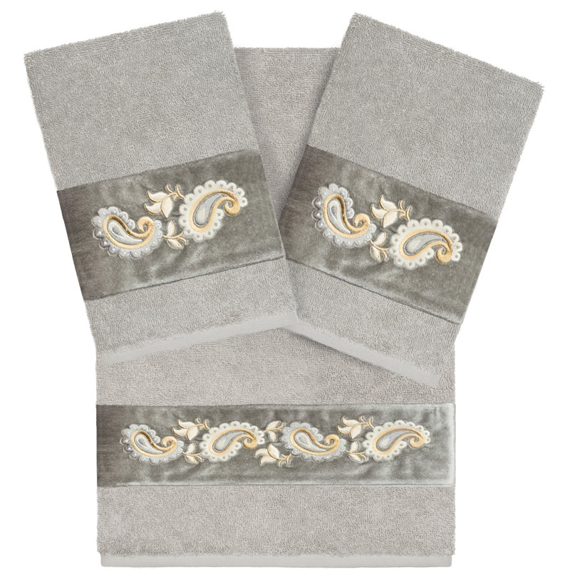  3 Piece 100% Turkish Cotton Towel Set, Light Gray