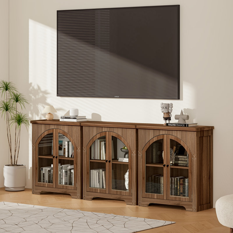 Slesnick Arched 2-Door Coffee Bar Display Cabinet, Brown