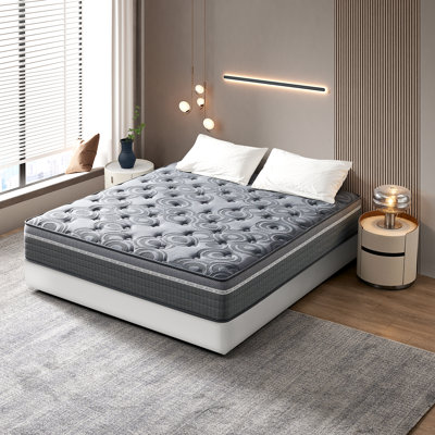 Sinegal Luxury 12" Medium-Firm Hybrid Mattress - Gel Memory Foam, Individually Wrapped Coils, Chic Jacquard Cover with Button Tufting