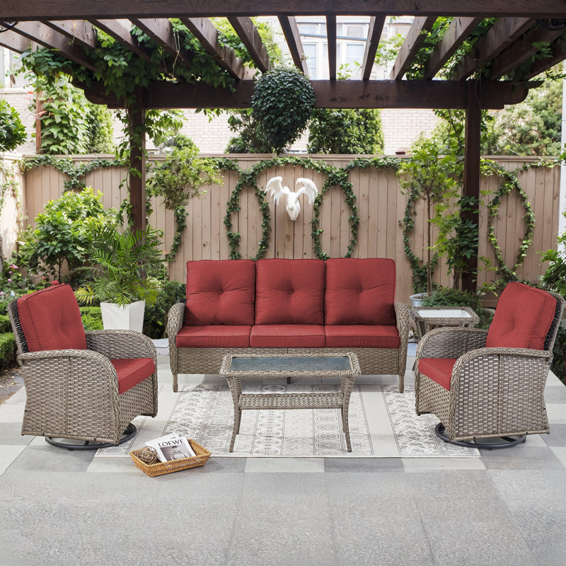 Keywest 5 - Person Outdoor Sofa Seating Group With Cushions, Red