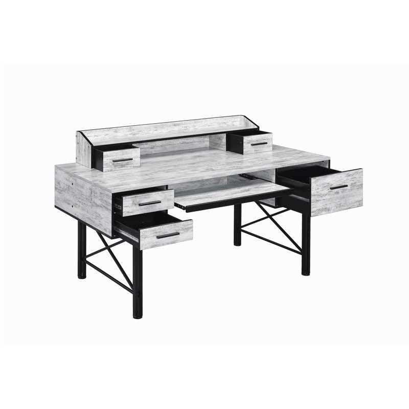 Bureau d'ordinateur à 5 tiroirs rétro noir et blanc