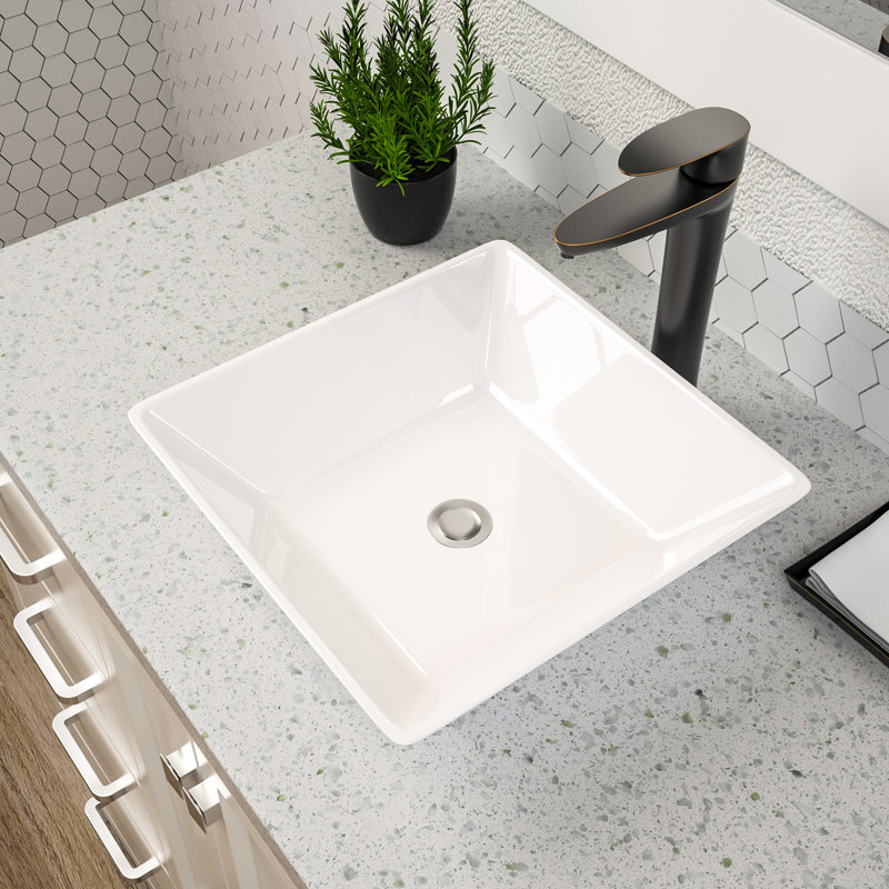 16'' White Ceramic Square Bathroom Vessel Sink